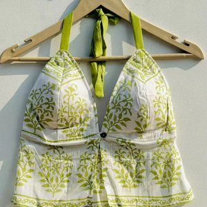 Sujetador Mulmul de algodón Floral verde Vintage Choli transpirable blanco claro indio Top Crop vestido espalda menos cuello Halter estilo de punto - Product Image 1