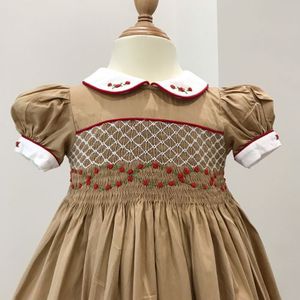 Lindo vestido marrón para niñas Smocked-Vestido de princesa de línea A bordado personalizado-OEM-ODM-SM12062023 - Product Image 2