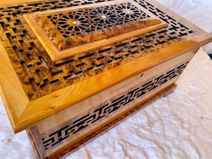 15 "x 10" ศีลธรรมวินเทจหรูหรา Royale ล็อคเครื่องประดับไม้ราก thuya burl, หน้าอกฝังกับแม่ของมุก,