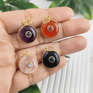 Vintage Gold Plated Round Cabochon Gemstone Pendant DIY Christian <b>Necklace</b> Charm - Product Image 4