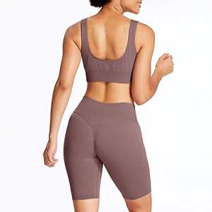 เซตบราและกางเกงขาสั้นเล่นกีฬาสำหรับผู้หญิงเซต2ชิ้นกางเกงขาสั้นเล่นโยคะลายพื้นสไตล์ใหม่ - Product Image 5