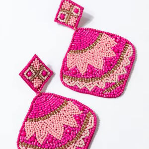 Pendientes Artesanales Ligeros de Cuentas de Vidrio con Diseño Bordado para Fiestas - Product Image 1