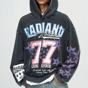 Sudadera con capucha Vintage con estampado de pantalla personalizado de alta calidad para hombre de tendencia con cordón y hombro caído, Sudadera corta lavada Vintage para hombre - Product Image 3