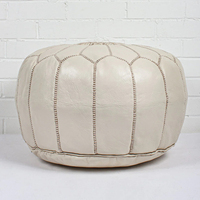Pouf ottoman marocain en cuir véritable, perles, ivoire, cousu main, motif bohème moderne, siège bas, vase de table, décoration intérieure
