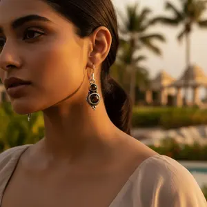 Boucles d'oreilles pendantes en argent 925 avec onyx noir pour femmes, bijoux tendance en pierres précieuses avec perle et zircon pour mariage, fête ou cadeau - Product Image 1