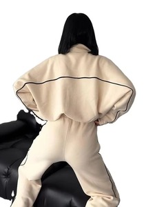 Ensemble de survêtement décontracté unisexe à capuche respirant avec cordon de serrage, imprimé uni, fermeture éclair, 2 pièces, vente en gros - Product Image 3