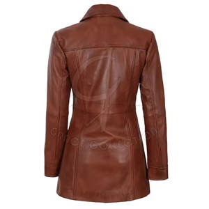 Manteau ceinturé pour femmes à forte demande avec du cuir pur à l'extérieur manteau à la mode personnalisé votre propre logo de marque - Product Image 6