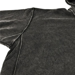 Sweat à capuche thermique à épaules tombantes, logo personnalisé, surdimensionné, délavé à l'acide, 100% coton, respirant, pour homme - Product Image 5