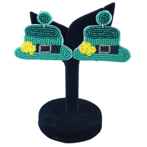 Pendientes de cuentas verdes hechos a mano, ligeros y cómodos, para el Día de San Patricio, joyería personalizada para festivales - Product Image 1