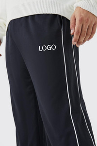 Pantalons de survêtement en molleton lourd à logo personnalisé en gros, surdimensionnés, avec passepoil contrasté, broderie, amples, OEM, 100% coton, pour homme - Product Image 3
