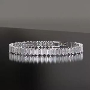Lab Grown Diamond Tennis Bracelet for Women <b>Men</b> 14K Solid Gold Baguette Diamond Bracelet Baguette Diamond Bracelet <b>Bangle</b> - Product Image 6