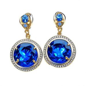 Pendientes colgantes de cristal de Color azul de lujo para mujer accesorio de moda de boda Chapado en plata - Product Image 5
