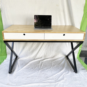 UBAN 120x60cm <b>Computer</b> <b>Desk</b> with X-shaped Legs and 2 Drawers Made of Rubber Wood BD68054 - Product Image 6
