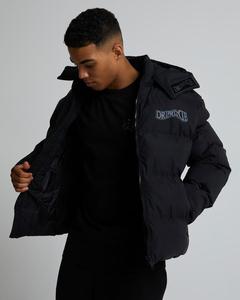 Nouvelles vestes matelassées en duvet pour hommes, couleur unie noire, logo personnalisé, col montant avec capuche, fermeture éclair intégrale, prix de gros - Product Image 4
