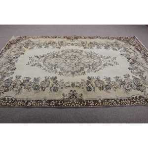 5,8x8,8 ft Rug, Turkish Vintage Large Rug, <b>Brown</b> <b>Wool</b> Rug - Product Image 3