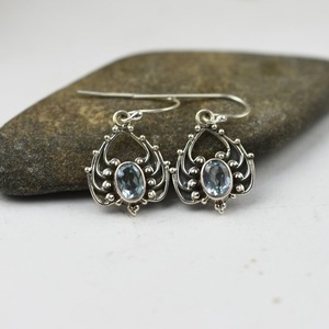 Boucles d'oreilles tendance en argent sterling 925 avec topaze bleue, bijoux faits à la main, style bohème, pour femmes, cadeau pour filles - Product Image 2