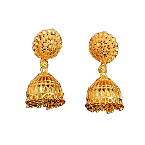 Boucles d'oreilles de qualité super exportation serties de boucles d'oreilles fantaisie en plaqué or 22CT style Jhumka à la mode à vendre par les exportateurs - Product Image 1