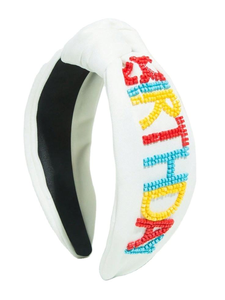 Colourful Beaded Headband with Text Handmade Pearl Embroidered <b>Hairband</b> Fashion Hair Accessory from India - Product Image 6