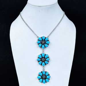 Collar de Turquesa Natural de Kingman con Engaste de Plata de Ley Bañado en Oro y Rodio, Diseño Floral, Joyería del Suroeste, Regalo - Product Image 4