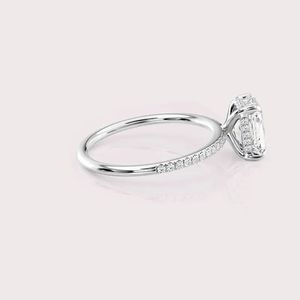IGI Certified Radiant Cut Lab Grown Diamond Engagement - Wedding <b>Ring</b> with Pave Band in Solid 925 Sterling <b>Silver</b> - Product Image 3