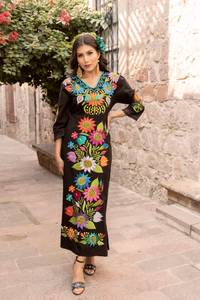 เดรสแม็กซี่ปักลายโบฮีเมียนเม็กซิกันสำหรับผู้หญิงกระโปรงไซส์ใหญ่เสื้อเบลาส์ชนเผ่าเอวธรรมชาติเป็นมิตรต่อสิ่งแวดล้อม100% - Product Image 4