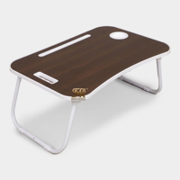 Mesa de Estudio Portátil de Madera Marrón para Laptop con Patas Plegables, Ranura para Tablet y Portavasos, Perfecta para Cama, Sofá, Oficina y Hogar