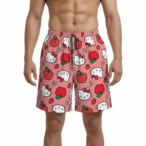 กางเกงขาสั้นตาข่ายผู้ชายขายส่ง น้ำหนักเบา รับผลิตตามแบบ (OEM) ลายการ์ตูนน่ารัก พิมพ์ลายหัวใจและแอปเปิ้ล กางเกงขาสั้นลำลองสำหรับฤดูร้อน - Product Image 2