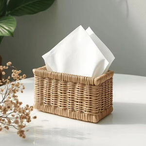 Porte-boîte à mouchoirs en rotin décoratif avec tissage à la main serré offrant un style résistant et une utilisation fonctionnelle durable - Product Image 1