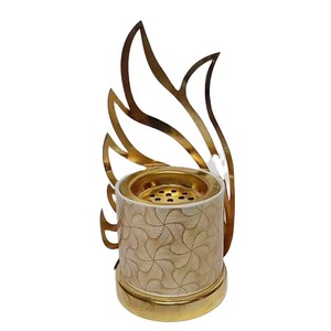 Brûleur d'encens créatif en métal et céramique de style moyen-oriental doré Ornements de décoration de meubles d'encens - Product Image 4
