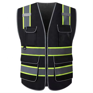 Gilet de sécurité personnalisé noir réfléchissant avec poches, gilet de sécurité réfléchissant pour travaux de construction et de circulation routière avec éclairage LED - Product Image 1