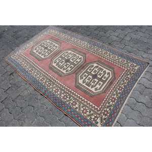 Vintage Rug, 3.9x6.4 ft Area Rug, <b>Red</b> Blue <b>Wool</b> Rug - Product Image 2