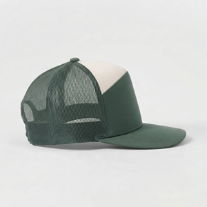 Gorra Trucker Estructurada de 7 Paneles con Visera Plana, Tejido de Malla Transpirable, Ajustable, Unisex, Casual, Primavera Verano, Verde Blanco, Adulto - Product Image 4
