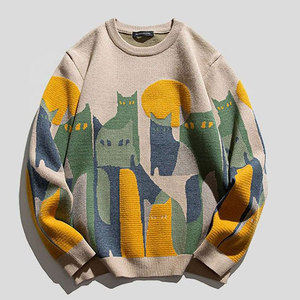 Pull en tricot à col rond décontracté pour homme, imprimé, 100% coton, pour l'hiver, avec motif personnalisé, pour la vente en gros - Product Image 1