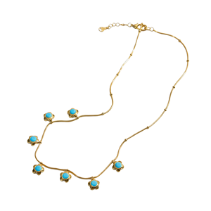 Collar de Acero Inoxidable Chapado en Oro de 18K J&D con Colgante de Flor Turquesa, Cadena de Eslabones Moderna, Regalo con Diamante y Perla - Product Image 2