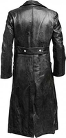 Manteau en cuir noir véritable de qualité supérieure, style uniforme d'officier de la Seconde Guerre mondiale, imperméable, motif léopard, fabriqué en usine.