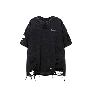 เสื้อยืดโลโก้แบบกำหนดเอง สไตล์วินเทจ ผ้าฝ้าย ซักแล้ว ขาดๆ แบบสตรีทแวร์ ลำลอง ขายส่ง คุณภาพสูง แห้งเร็ว สำหรับผู้ชายและผู้หญิง - Product Image 1