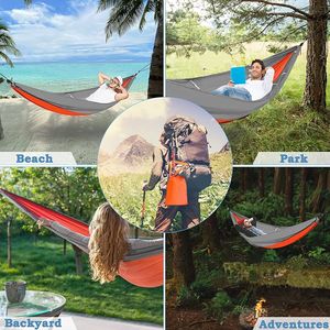 Portatile doppio amaca 3 colori carico 660lbs con pioggia mosca e insetto rete pieghevole Nylon e materiale in tessuto per campeggio all'aperto - Product Image 1