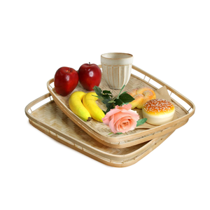 2024 vente chaude rustique rond bambou plateau de service rectangulaire rotin conception pour la nourriture et le petit déjeuner - Product Image 3