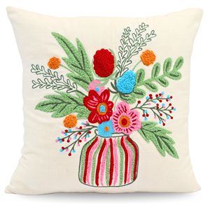Crocheted Striped <b>Floral</b> Vase <b>Cushion</b> <b>Cover</b> | Portable Colorful Boho Botanical Decorative Throw Pillow <b>Cover</b> for Sofa Home Decor - Product Image 1