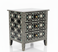 Table de Chevet Fantaisie Haut de Gamme en Os Incrusté, Tiroir de Rangement, Meuble en Bois Fait Main pour Salon, Bureau à Domicile, Chambre Z