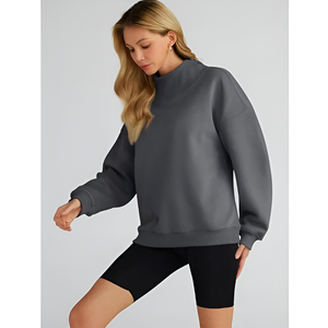 Best Selling Women's Solid Mock <b>Neck</b> Fleece Sweatshirt Quick Dry Casual Wear Lightweight Customized Logo Printing - Product Image 5