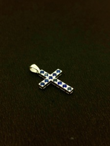 925 Sterling Silver Natural Blue Sapphire Faceted Gemstone <b>Cross</b> Holy Shape Pendants Necklace Fine Jewelry Women Girls Party - Product Image 4