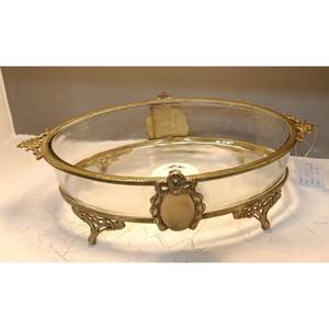 Bol de service en verre Bordure et base en laiton fini antique Bol en verre gaufré de forme ronde pour la maison et le restaurant - Product Image 1