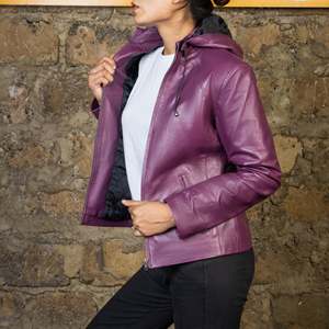 Femmes automne hiver haut tendance veste en cuir personnalisé solide col tournant avec doublure en Satin manches longues respirant uni teint - Product Image 3