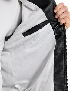 Stand Coller Slim_Fit Hiver Petit à Plus 8XL Taille Mode Hommes Vestes En Cuir Solide Couleur Fermeture Éclair - Product Image 5