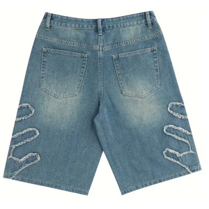 Premium Forte demande Hommes Casual Raw Trim Denim Shorts Chic Street Style Loose Fit Short Jorts Bermuda Shorts Avec Marque Privée - Product Image 4