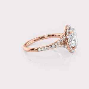 Bague pour femme en or rose 14 carats plaqué rhodium, certifiée IGI, diamant ovale créé en laboratoire, monture halo, collection de bagues élégantes en diamant - Product Image 2