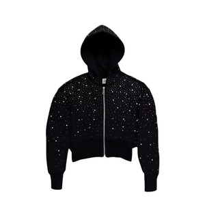 Sweat à capuche unisexe en polaire 100% coton personnalisé avec strass, motif scintillant en cristal, streetwear, vente en gros - Product Image 4