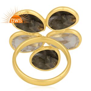 แหวนเงินแท้18K ชุบทองโรสควอตซ์และอัญมณีแลบราโดไรต์ผู้ผลิตเครื่องประดับชั้นดี - Product Image 5