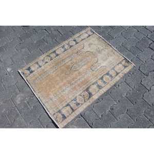 Turkish 2.4x3.1 ft Rug, Small Vintage Rug, <b>Brown</b> Blue Bordered <b>Wool</b> Rug - Product Image 3